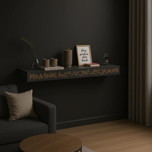 Custom Engraved Gray MDF Floating Wall Shelf - Contemporary Decorative Display